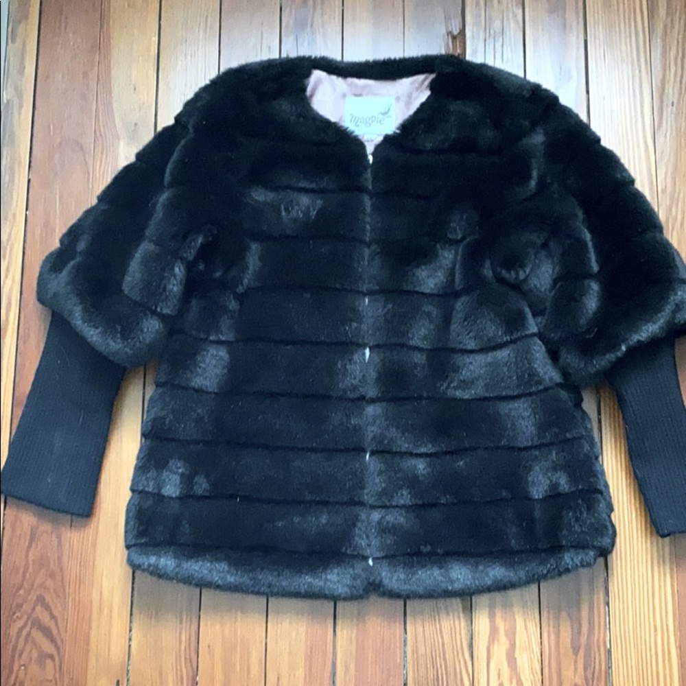 Magpie Faux Fur Black Jacket size 6